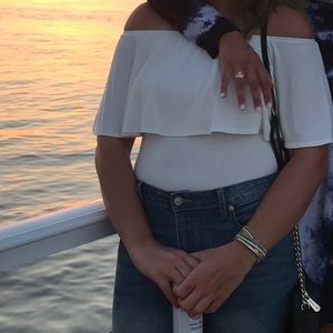 White ruffle off shoulder top